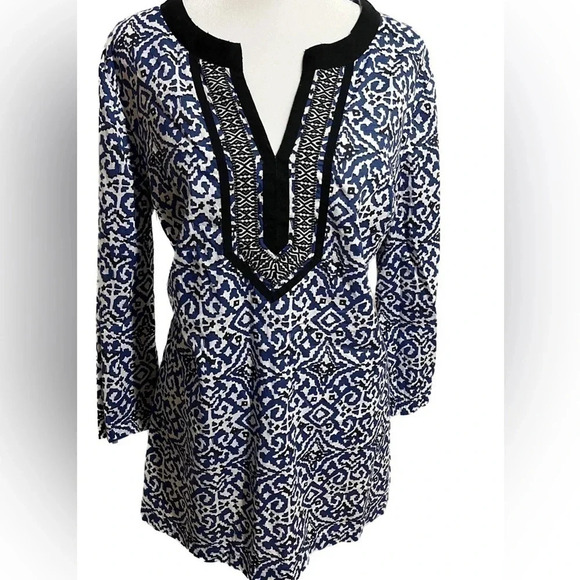 Charter Club Tops - Charter club medium blue, white, black 3/4 sleeve tunic